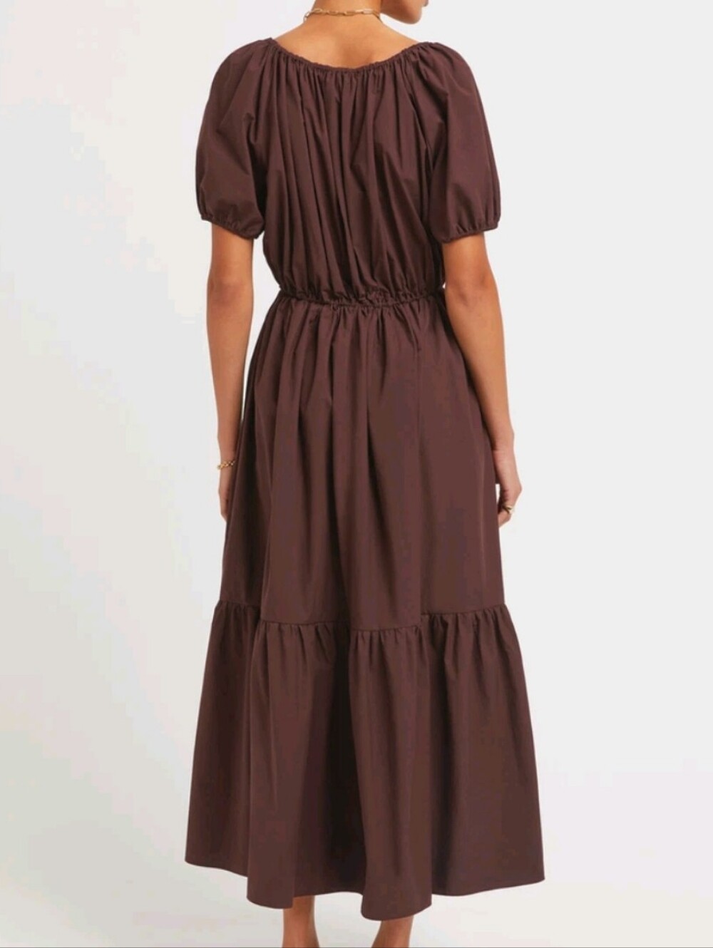 Matteau Chocolate Puff-Sleeve Tiered Dress - Picture 4 of 15